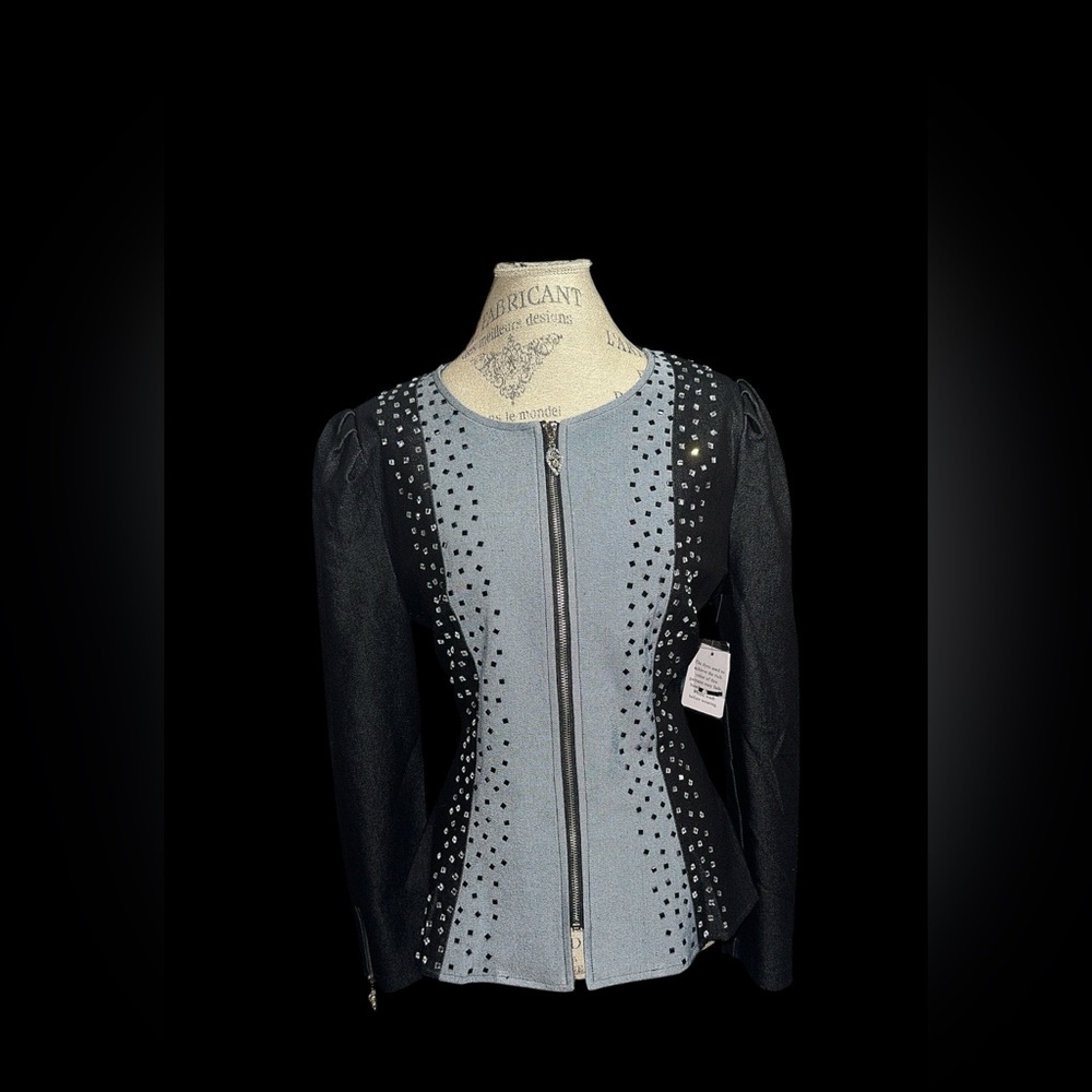 Midnight Velvet Black and Gray Studded Blazer